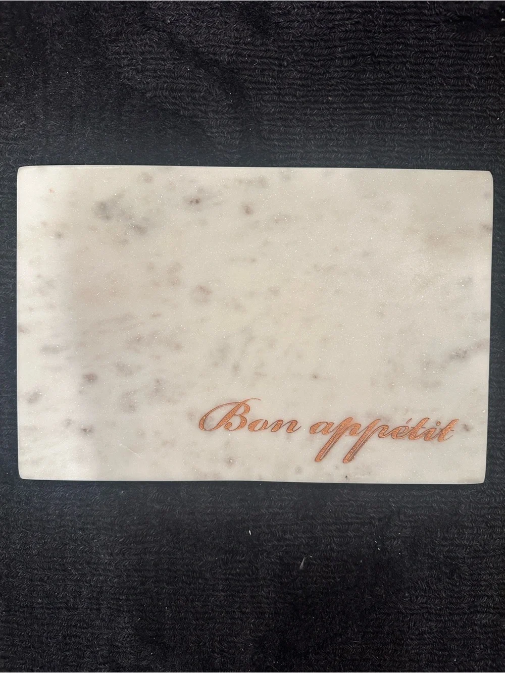 Thirstystone. Marble-White Serving piece- Rose Gold Script